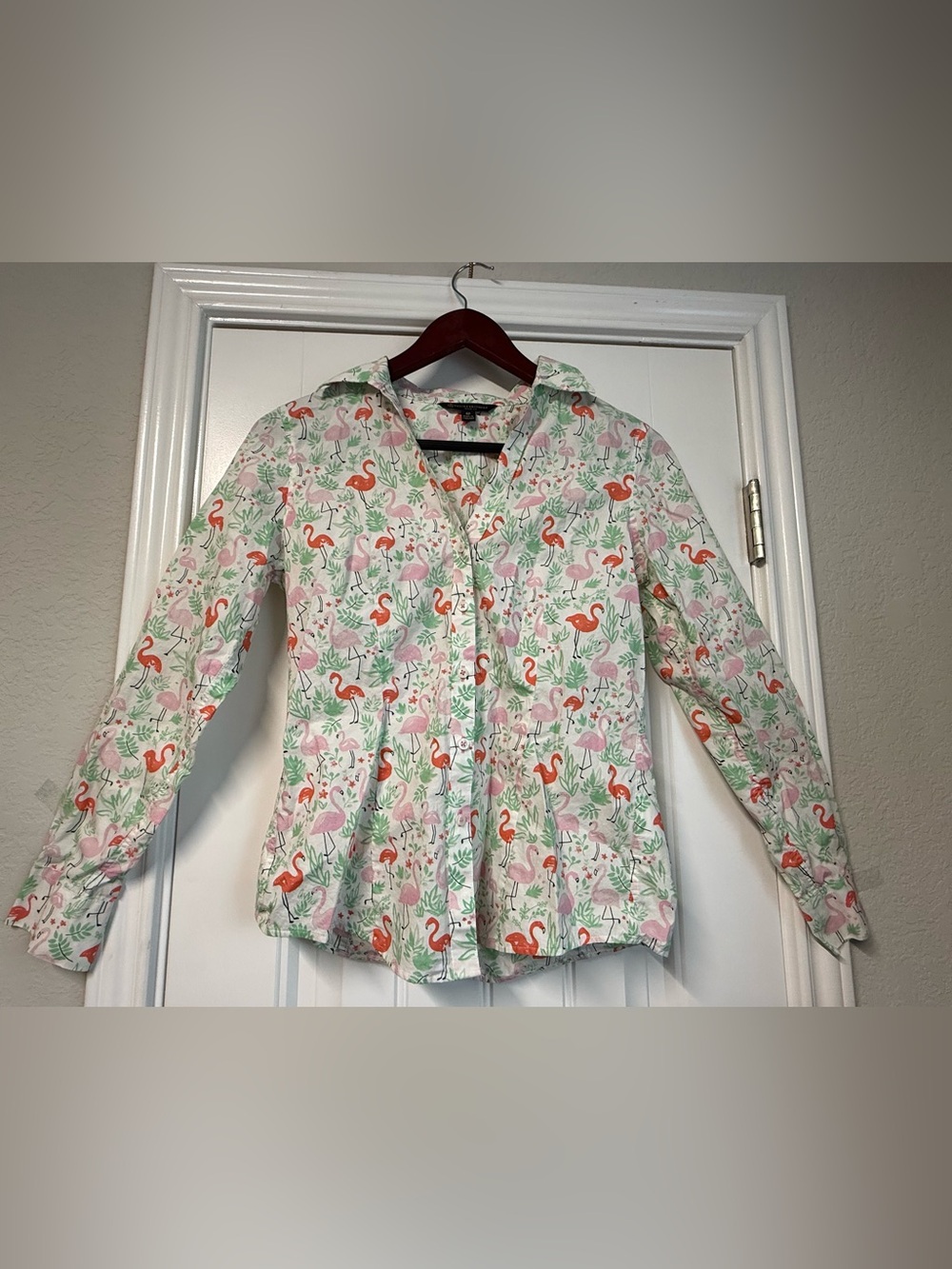 Brooks Brothers Womens Flamingo Print Tropical Button Up Cotton Shirt - Size 4P